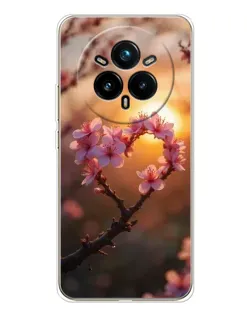 Чехол для Realme 14 Pro Plus с картинкой «Розовый цвет сердце на фоне заката»