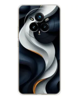 Чехол для Realme 14 Pro Plus с картинкой «Объемные черно-белые ленты»