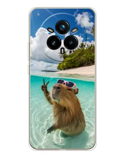 Чехол для Realme 14 Pro Plus с картинкой «Капибара на море»