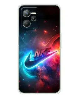 Чехол для Realme 14 с картинкой «Огненный логотип Nike»