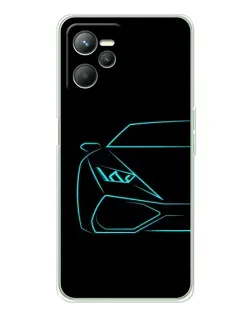 Чохол для Realme 14 з картинкою «Блакитний силует Lamborghini»