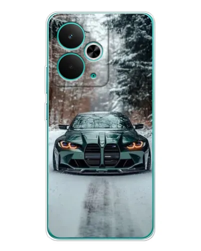 Чехол для Realme 14T с картинкой «BMW в зимнем лесу»