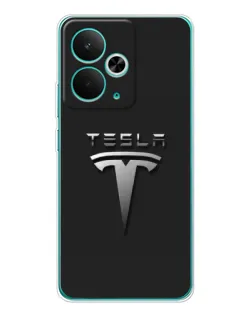 Чехол для Realme 14T с картинкой «Стальной логотип Tesla»