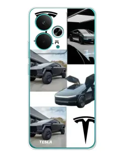 Чехол для Realme 14T с картинкой «Коллаж Cybertruck Tesla»