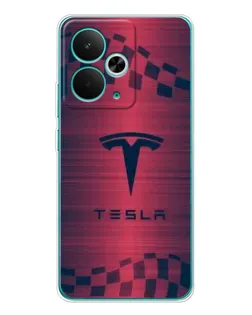 Чехол для Realme 14T с картинкой «Тесла красный карбон»