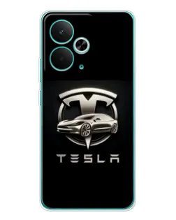 Чехол для Realme 14T с картинкой «Tesla — серебристое авто»