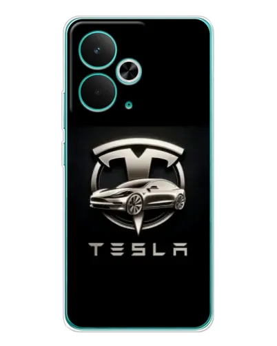 Чехол для Realme 14T с картинкой «Tesla — серебристое авто»