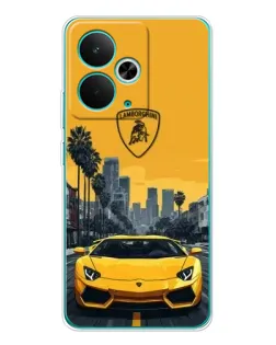 Чехол для Realme 14T с картинкой «Желтый Lamborghini город»