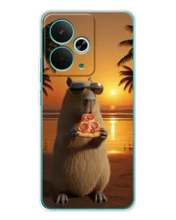 Чехол для Realme 14T с картинкой «Капибара с пиццей»
