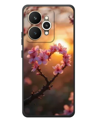 Чехол для Realme 15 с картинкой «Розовый цвет сердце на фоне заката»