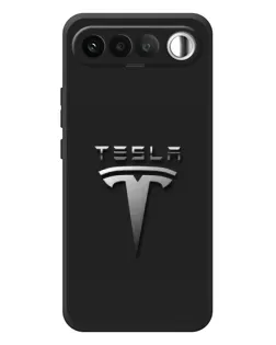 Чехол для RealMe 16 5G с картинкой «Стальной логотип Tesla»