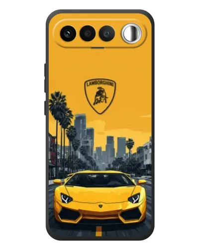 Чехол для RealMe 16 5G с картинкой «Желтый Lamborghini город»