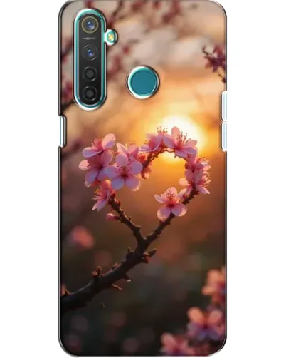 Чохол для Realme 5 з картинкою «Рожевий цвіт  сердечко на тлі заходу»