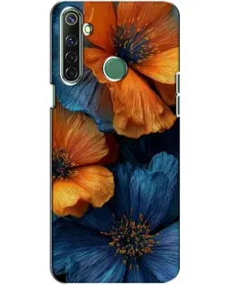 Чехол для Realme 6i с картинкой «Яркая сине-оранжевая флора»