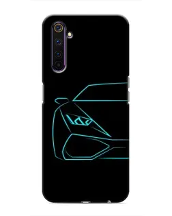 Чехол для Realme 6 Pro с картинкой «Голубой силуэт Lamborghini»