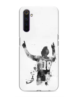 Чехол для Realme 6 Pro с картинкой «Черно-белый силуэт Месси»