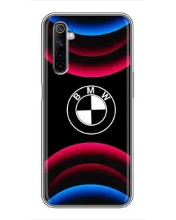 Чехол для Realme 6 с картинкой «Логотип BMW и неоновые дуги»
