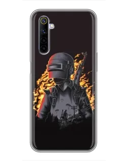 Чехол для Realme 6 с картинкой «PUBG — огненный силуэт»