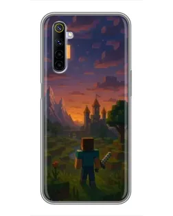 Чехол для Realme 6 с картинкой «Стив у башни»