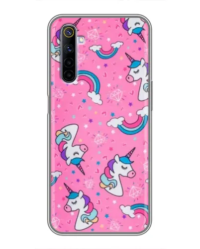 Чехол для Realme 6 с картинкой «Unicorn паттерн розовый»