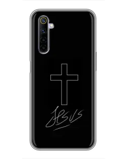 Чехол для Realme 6 с картинкой «Графический крест Jesus»