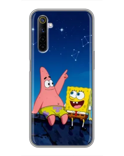 Чехол для Realme 6 с картинкой «Губка Боб и Патрик ночью»