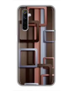 Чехол для Realme 6 с картинкой «Коричневые объемные квадраты»