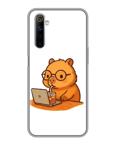 Чехол для Realme 6 с картинкой «Капибара с ноутбуком»
