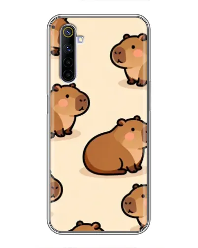 Чехол для Realme 6 с картинкой «Паттерн милых капибар»