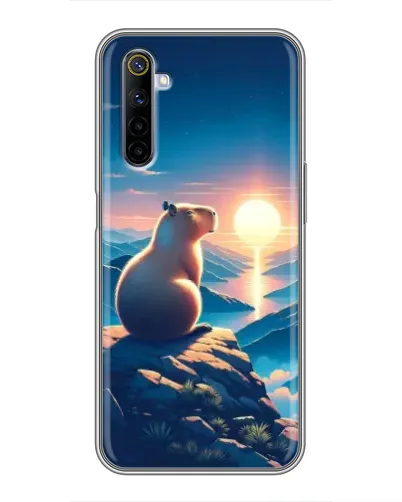 Чехол для Realme 6 с картинкой «Закат солнца с капибарой»