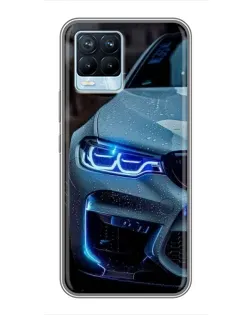 Чехол для Realme 8 с картинкой «Взгляд BMW с синими фарами»