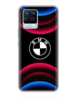 Чехол для Realme 8 с картинкой «Логотип BMW и неоновые дуги»