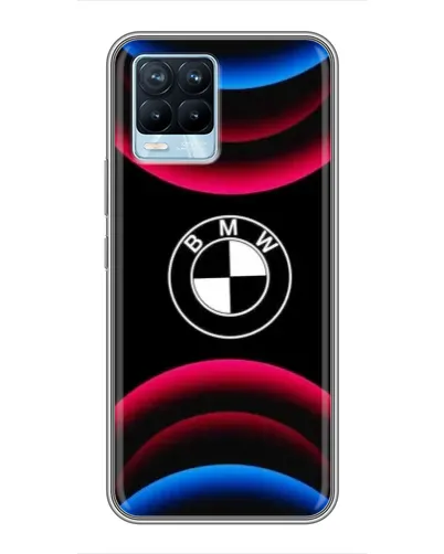 Чехол для Realme 8 с картинкой «Логотип BMW и неоновые дуги»