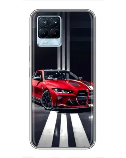 Чехол для Realme 8 с картинкой «Красная BMW на дороге»