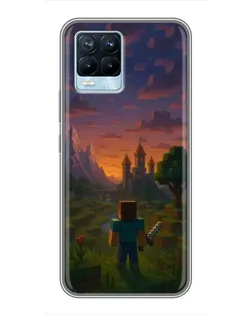 Чехол для Realme 8 с картинкой «Стив у башни»
