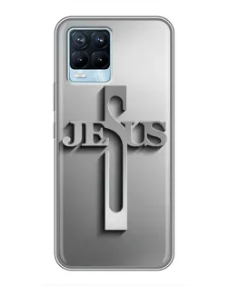 Чехол для Realme 8 с картинкой «Металлический крест Jesus»