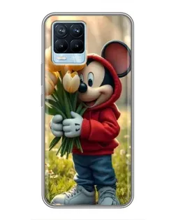 Чехол для Realme 8 с картинкой «Микки с тюльпанами» Чехол для Realme 8 с картинкой «Микки с тюльпанами»