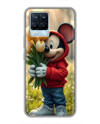 Чехол для Realme 8 с картинкой «Микки с тюльпанами»
