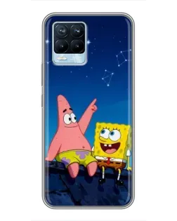 Чехол для Realme 8 с картинкой «Губка Боб и Патрик ночью»