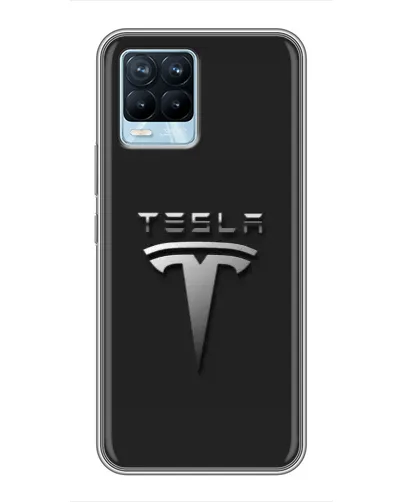 Чохол для Realme 8 з картинкою «Сталевий логотип Tesla»