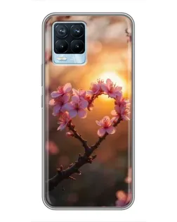 Чохол для Realme 8 з картинкою «Рожевий цвіт сердечко на тлі заходу» Чохол для Realme 8 з картинкою «Рожевий цвіт сердечко на тлі заходу»