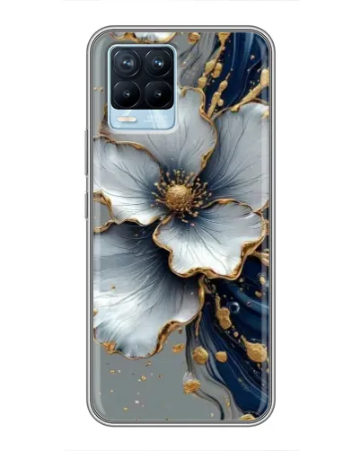 Чехол для Realme 8 с картинкой «Белый цветок и золотой флюид» Чехол для Realme 8 с картинкой «Белый цветок и золотой флюид»
