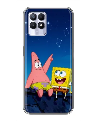 Чехол для Realme 8i с картинкой «Губка Боб и Патрик ночью»