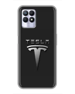 Чехол для Realme 8i с картинкой «Стальной логотип Tesla»