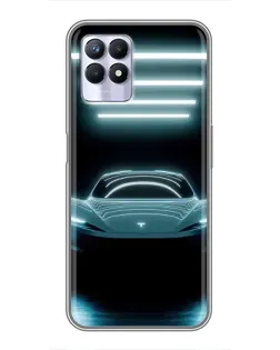 Чехол для Realme 8i с картинкой «Tesla в неоне»
