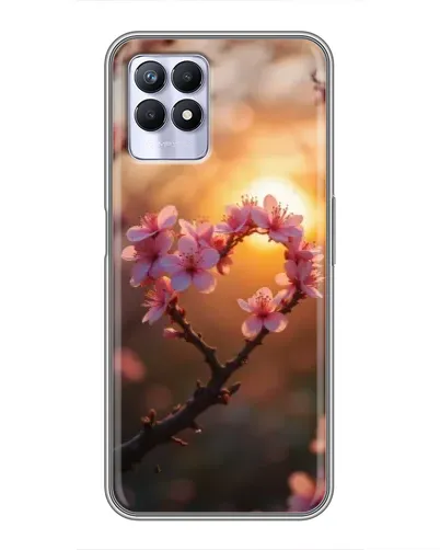Чехол для Realme 8i с картинкой «Розовый цвет сердце на фоне заката»