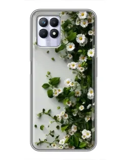 Чехол для Realme 8i с картинкой «Ветка мелких белых цветов»