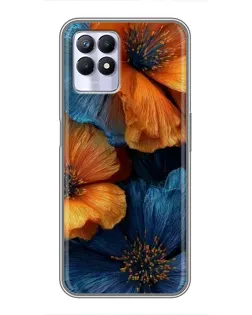 Чехол для Realme 8i с картинкой «Яркая сине-оранжевая флора»