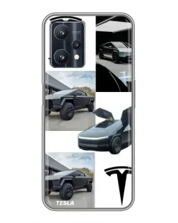 Чехол для Realme 9 Pro Plus с картинкой «Коллаж Cybertruck Tesla»