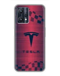 Чехол для Realme 9 Pro Plus с картинкой «Тесла красный карбон»